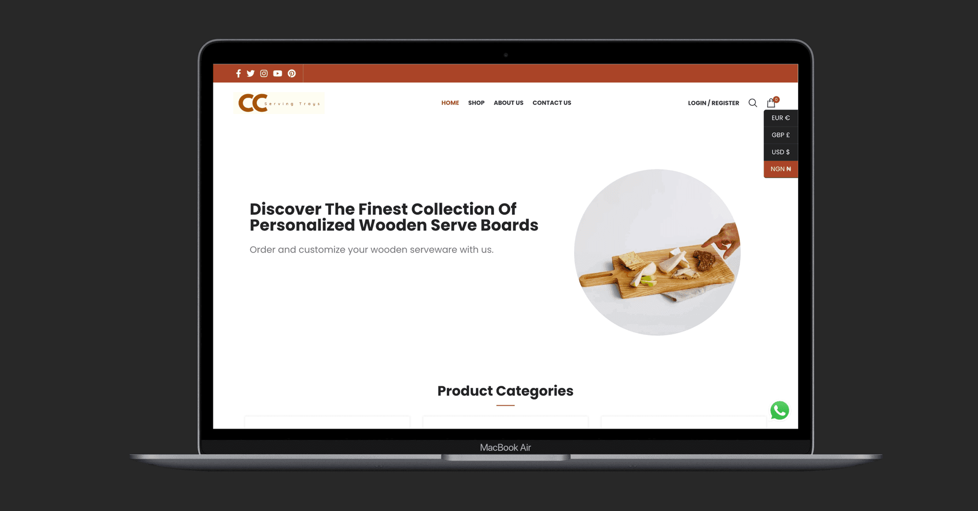 CC Serving Trays E-Commerce Website Design